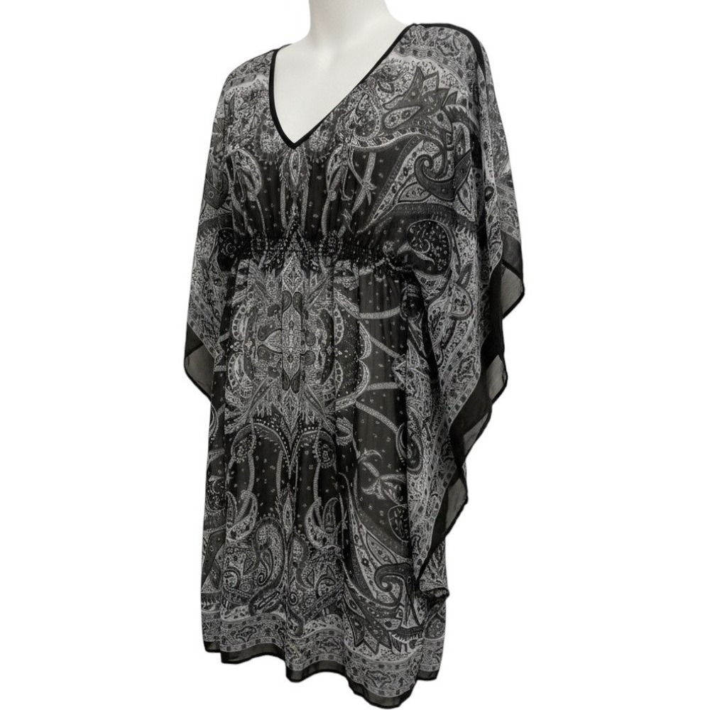Speed Control VTG Y2K Babydoll Tunic Top Womens Large Black Paisley Sheer Boho